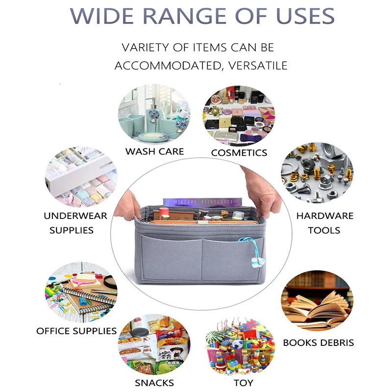 TINBERON Multifunctional Large Capacity Makeup Storage Bag Felt Cloth Liner Bag Travel Insert Portable Bag In Bag Cosmetic Bag 241127