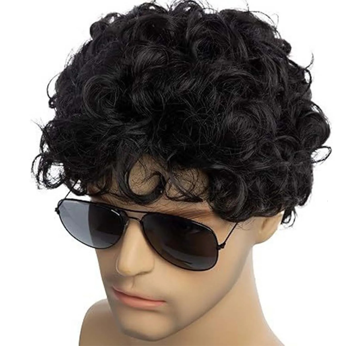 Men Synthetic Short Black Wigs with Bangs for Man Curly Hair Fluffy Daily Heat Resistant Breathable Male Wig 241127