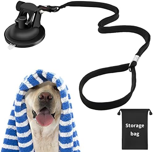 Bathing Tether Heavy Suction Cup, Tub Restraint Soft Nylon Leash with Adjustable Collar for Pet Dog Cat Shower and Grooming Red
