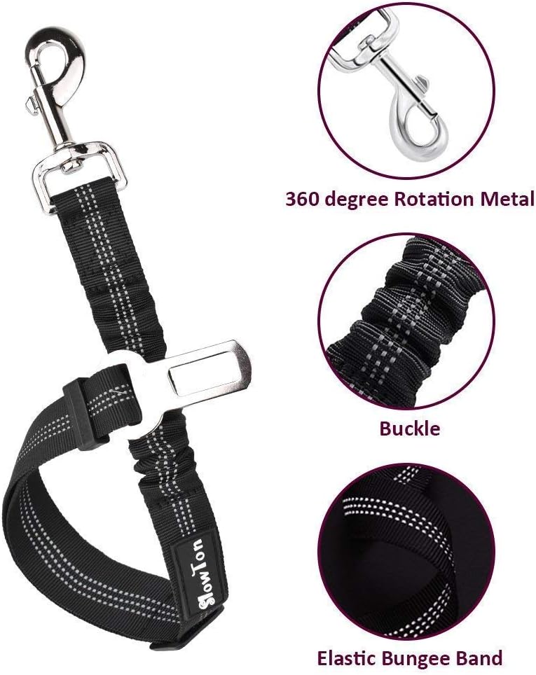 SlowTon Seat Belt Car, Car Harness Adjustable Mesh Breathable & Dog Seatbelt Safety Tether with Elastic Bungee for Medium Large Pets(Light Blue, Doubl