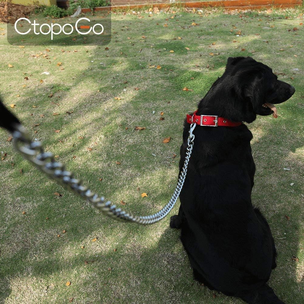CtopoGo Heavy Duty Leash,Metal Leash Dog Chain with Padded Handle for Large & Medium Size Dogs