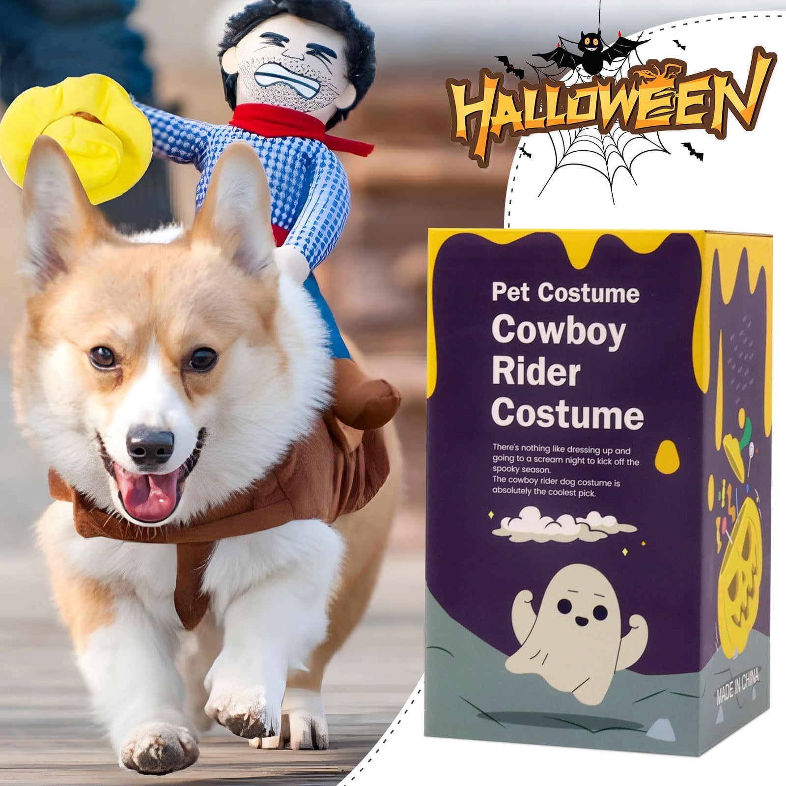NACOCO Cowboy Rider Dog Dogs Clothes Knight Style with Doll and Hat for Halloween Day Pet Costume (XL