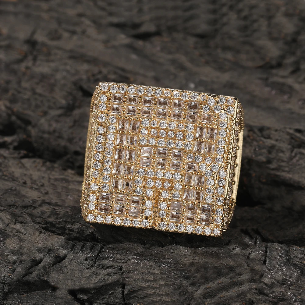 BLING Customized BaguetteCZ Initial Letter Ring Personalized Letter Ice Cube Zirconia Party Ring Hip Hop Rap Singer Jewelry 241126