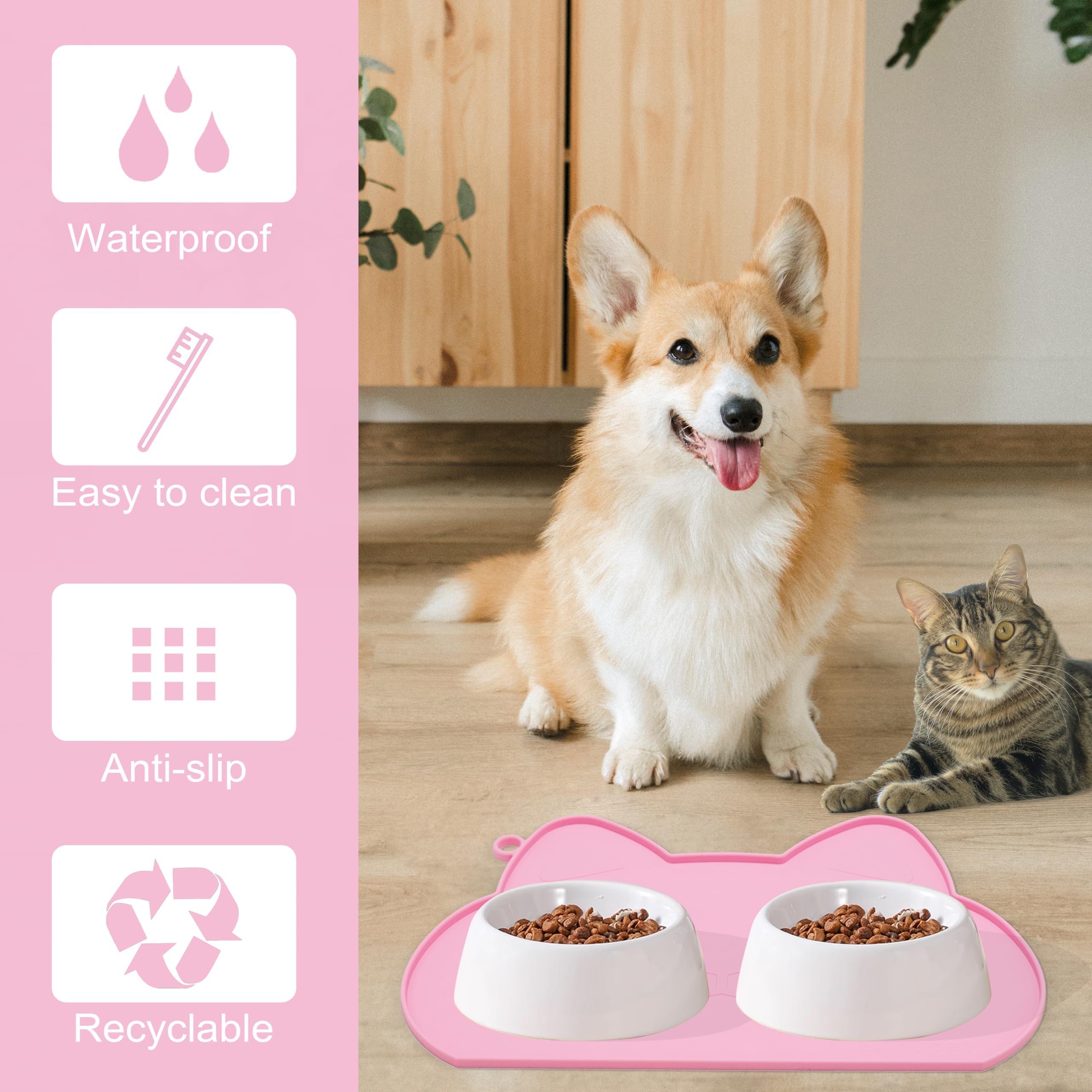 Bikabpet ors Waterproof,Thicker Cat Non-Slip,Dog Bowl Mats Food and Water,Pet Feeding Mat Silicone,Raised Edges to Prevent Tray for Dog Bowls