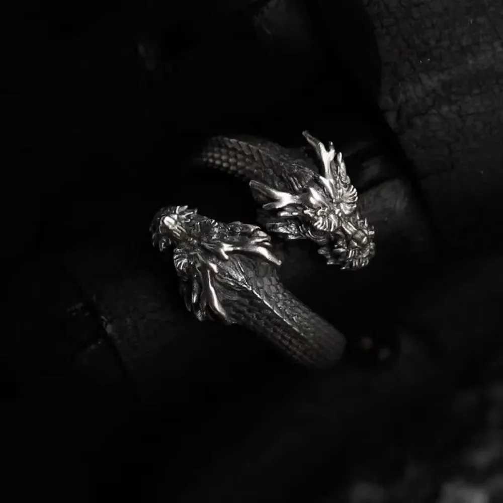New Personalized Retro Domineering Trend Two-headed Dragon Ring Men Women Punk Adjustable Ring Hip Hop Rock Simple AccoriesXJ241127