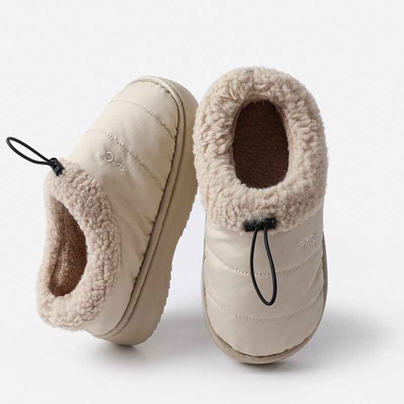 Winter Drawstring slipper mens Calfskin Fur Loafers Slippers white khaki grey brown pink green womens snow boots kids casual booties boy girls designe