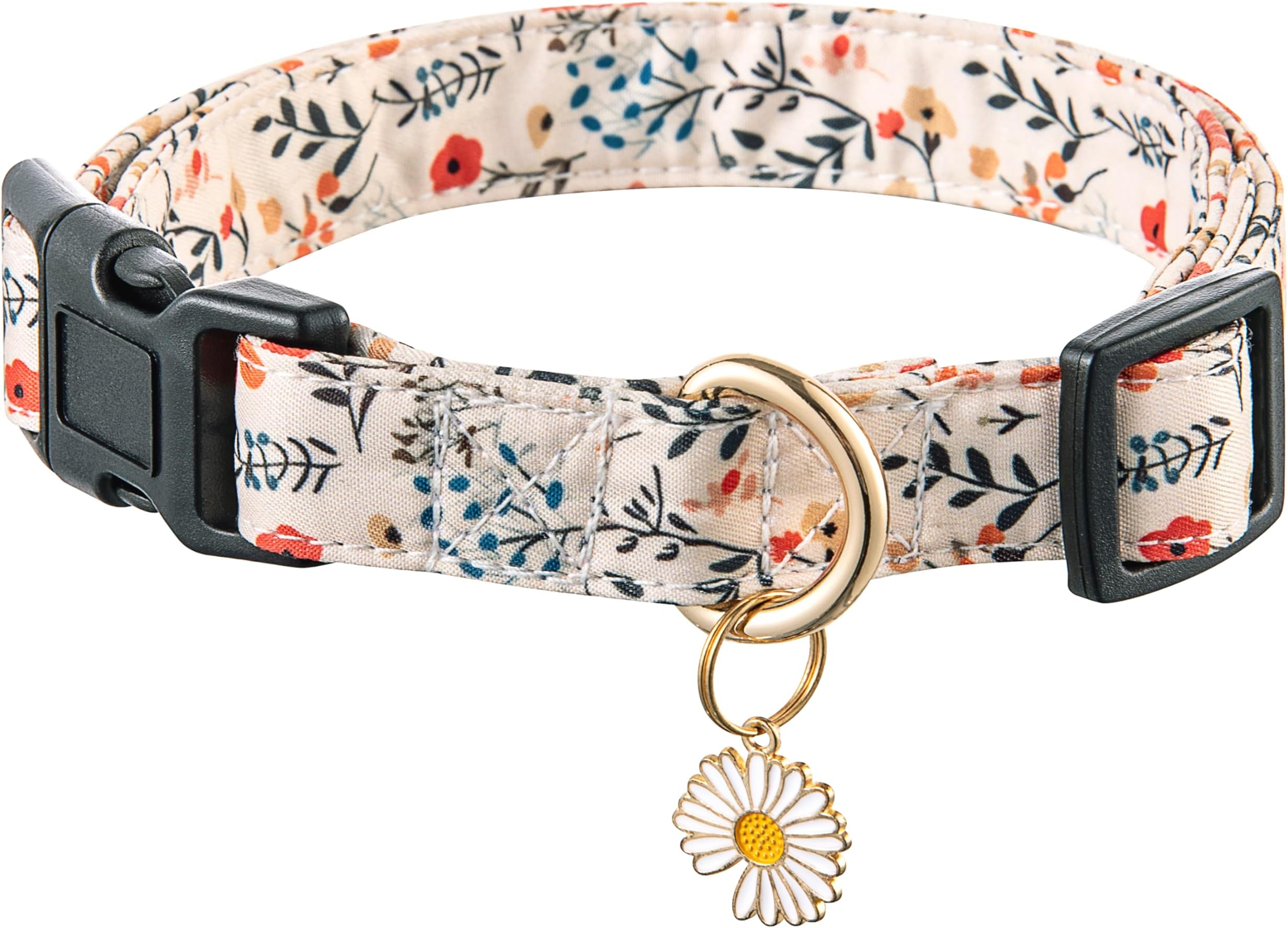 Raisingwell Cute Collar Beige Flower Pattern Boys and Girls Holiday Dog Collars Summer Fall Gift Adjustable for Small to Medium Breed Dogs