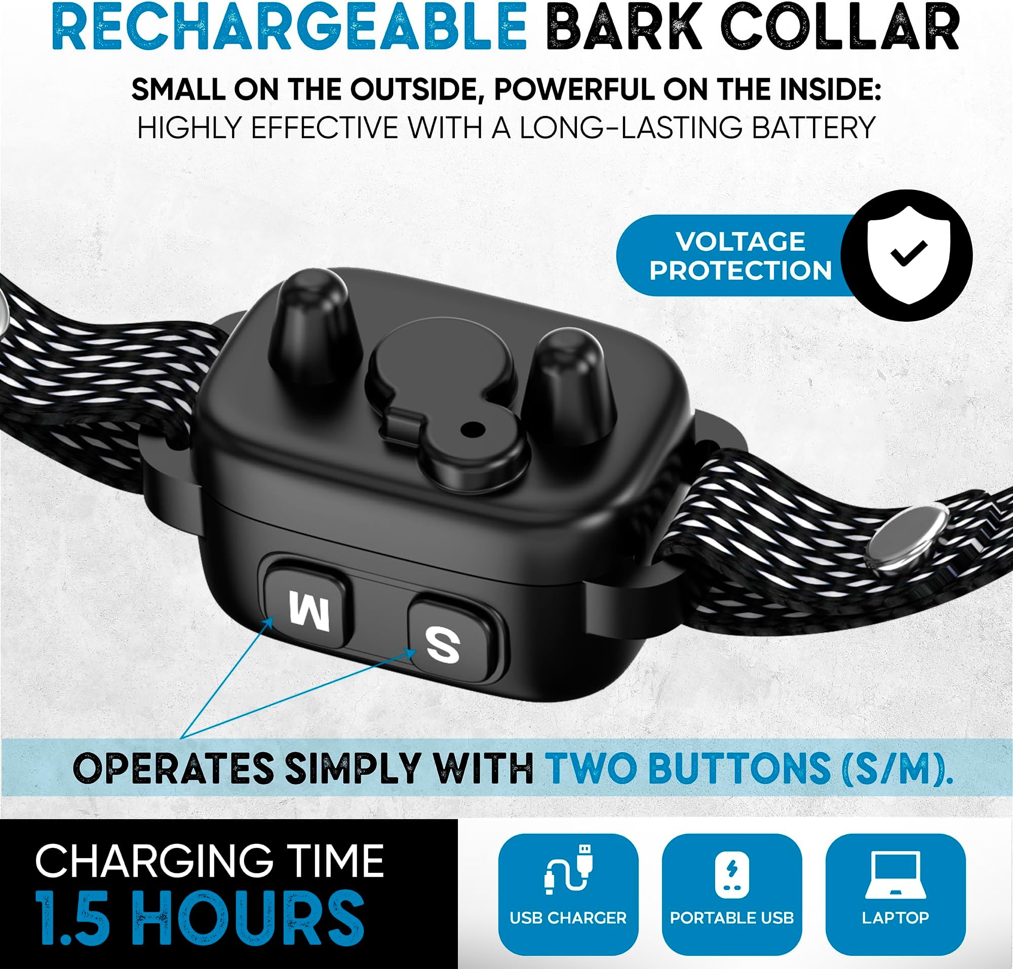 Extra Bark for Small Dogs 5-5 lbs Puppies No Shock Anti Barking Collar with 7 Sensitivity Levels and 3 Beep&Vibration Modes Humane Dog Training Device