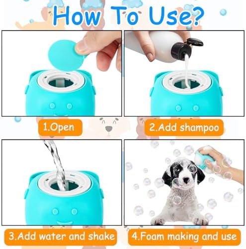Ponpon 3PCS Dog Bath Brush with 4Pcs Dog Toothbrush, Dog Scrubber for Bath, Dog Shampoo brush with Adjustable Ring Handle, Dog Shower Brush for Long S