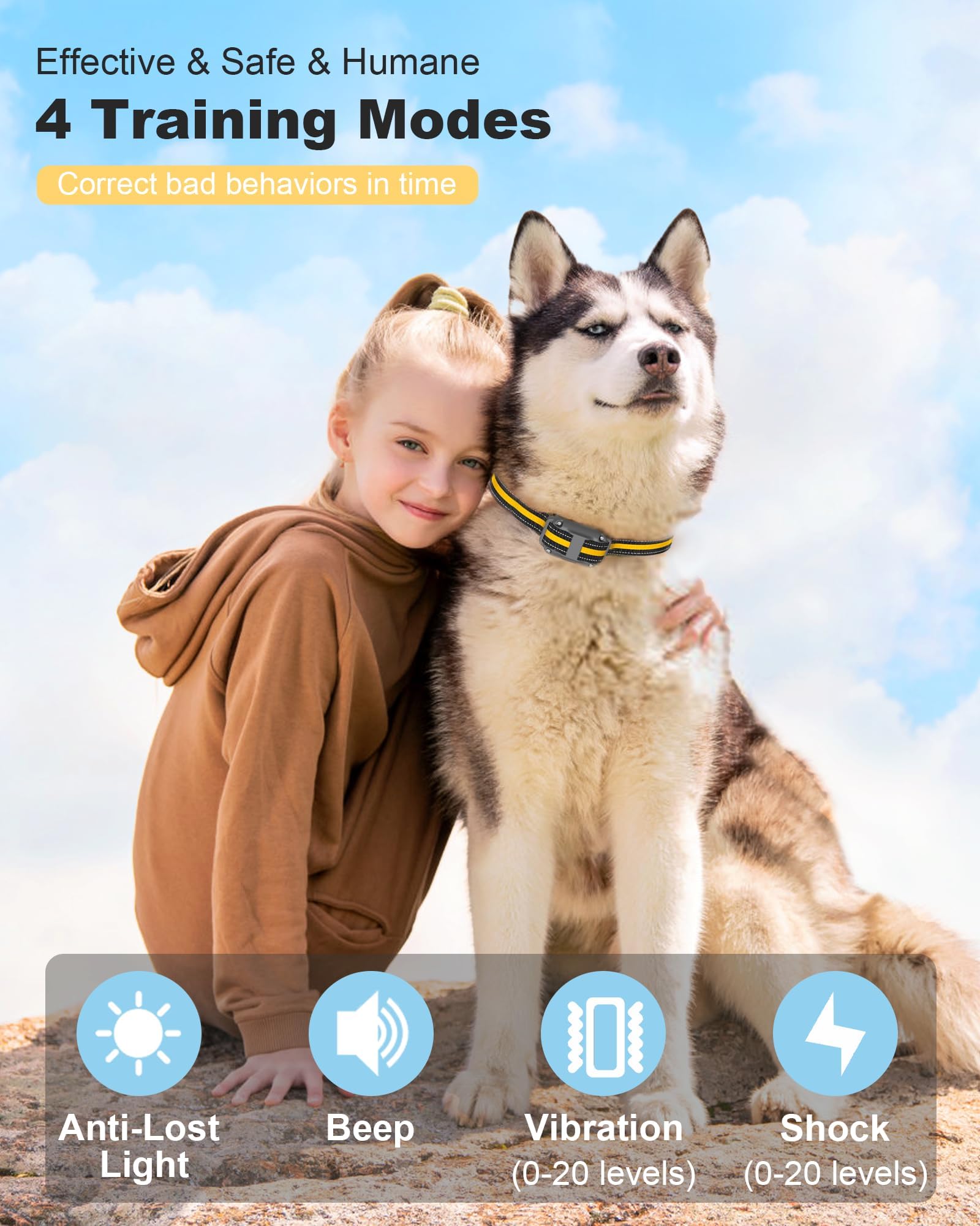 Shock Collar Remote Control, Waterproof Dog Collar, 3300FT Rechargeable Electronic Collars with 4 Training Modes for Large Medium Small Dogs (8-120lbs