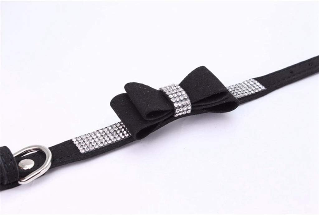 Jxinrong Rhie Bg Leather Dog Cat & Set Crystal Dias Studded Cute Bowknot Small Dogs Collar Puppy Leash