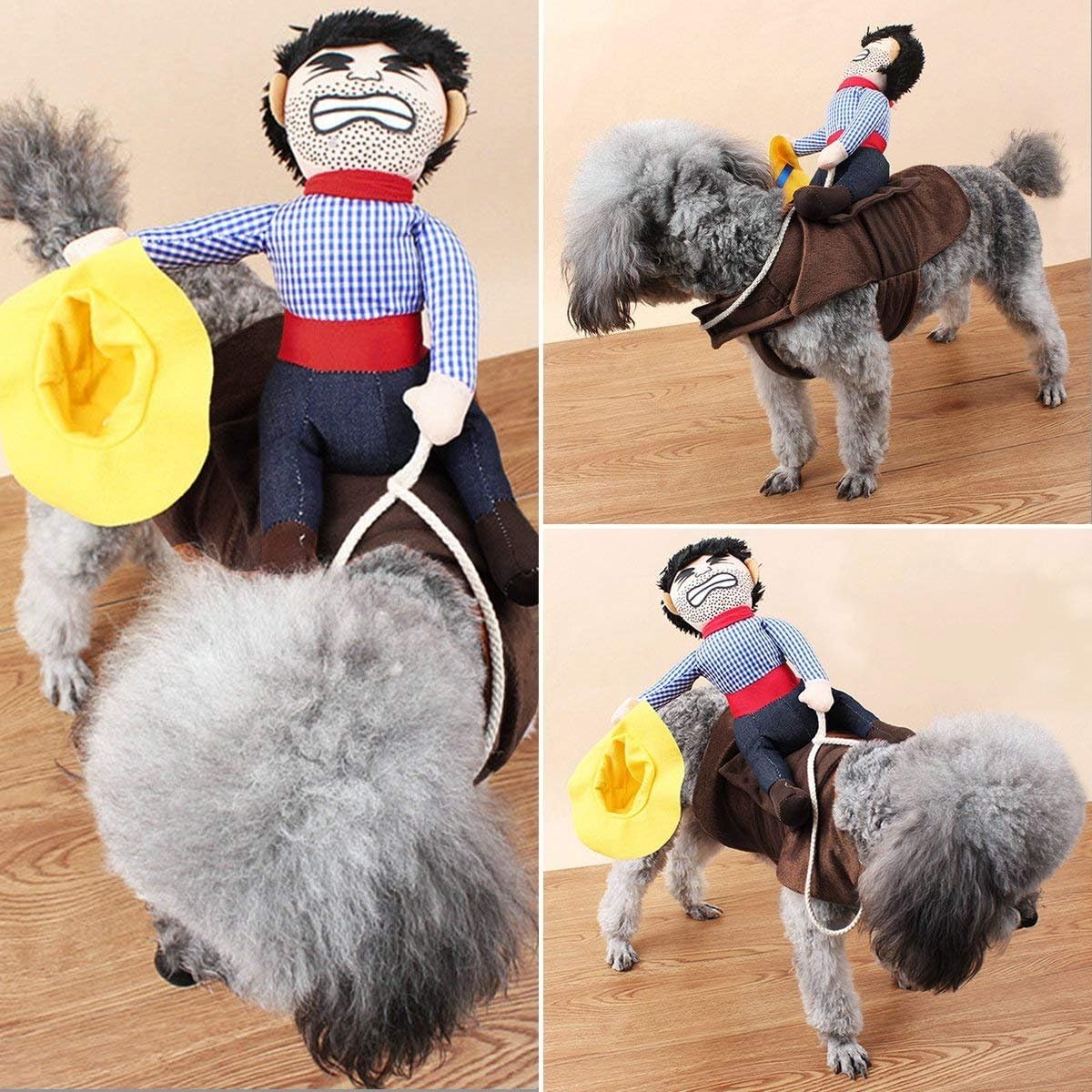 ISMARTEN Cowboy Rider Dog Dogs Outfit Knight Style with Hat Pet Costume for Halloween Day