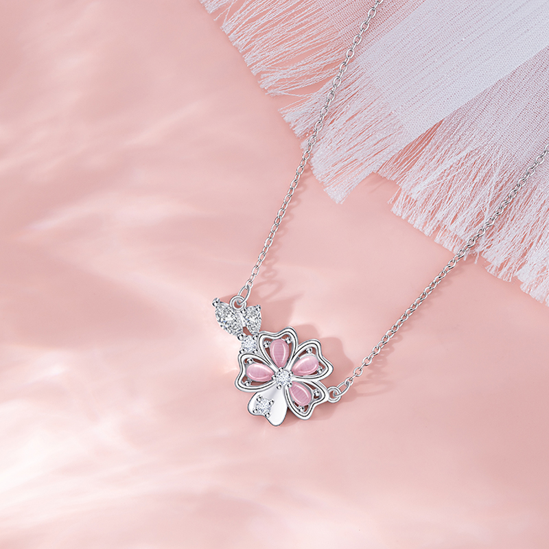 Unique Design Forest Style Cat Eye Crystal Flower Charm Necklace for Ladies - Office Wear Ready