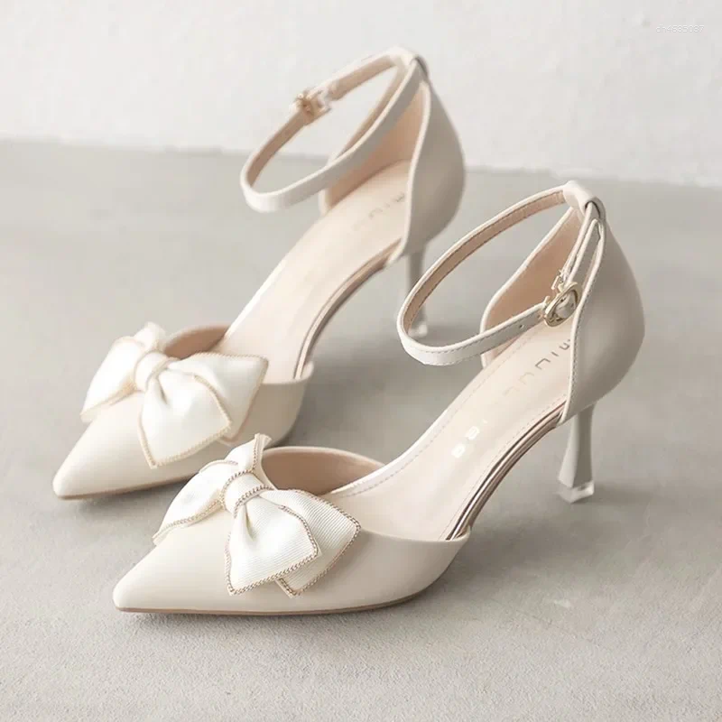 Sandals Medium Heel Heels Women's Shoes Trend Pointed Toe Butterfly Stilettos Elegant Dress Weddings Bridal Party White Designer hurenlakeshoes h