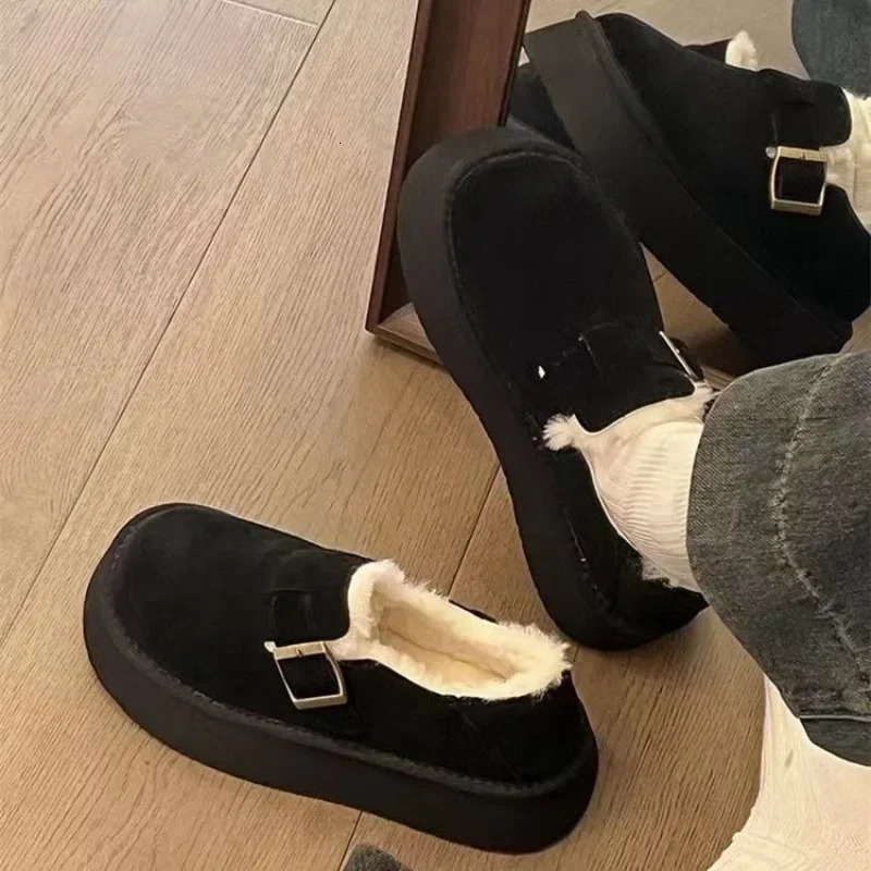 Womens Shoes Winter Plush Warm Cotton Shoe Fashion Suede Casual Shoes for Women Slip-On Loafers Fur Shoes Zapatos Mujer 241127