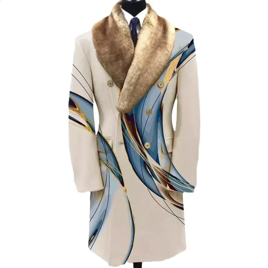 European and American mens wool collar mid length double-layer jacket autumn and winter solid color wool casual jacket 241127bjbj