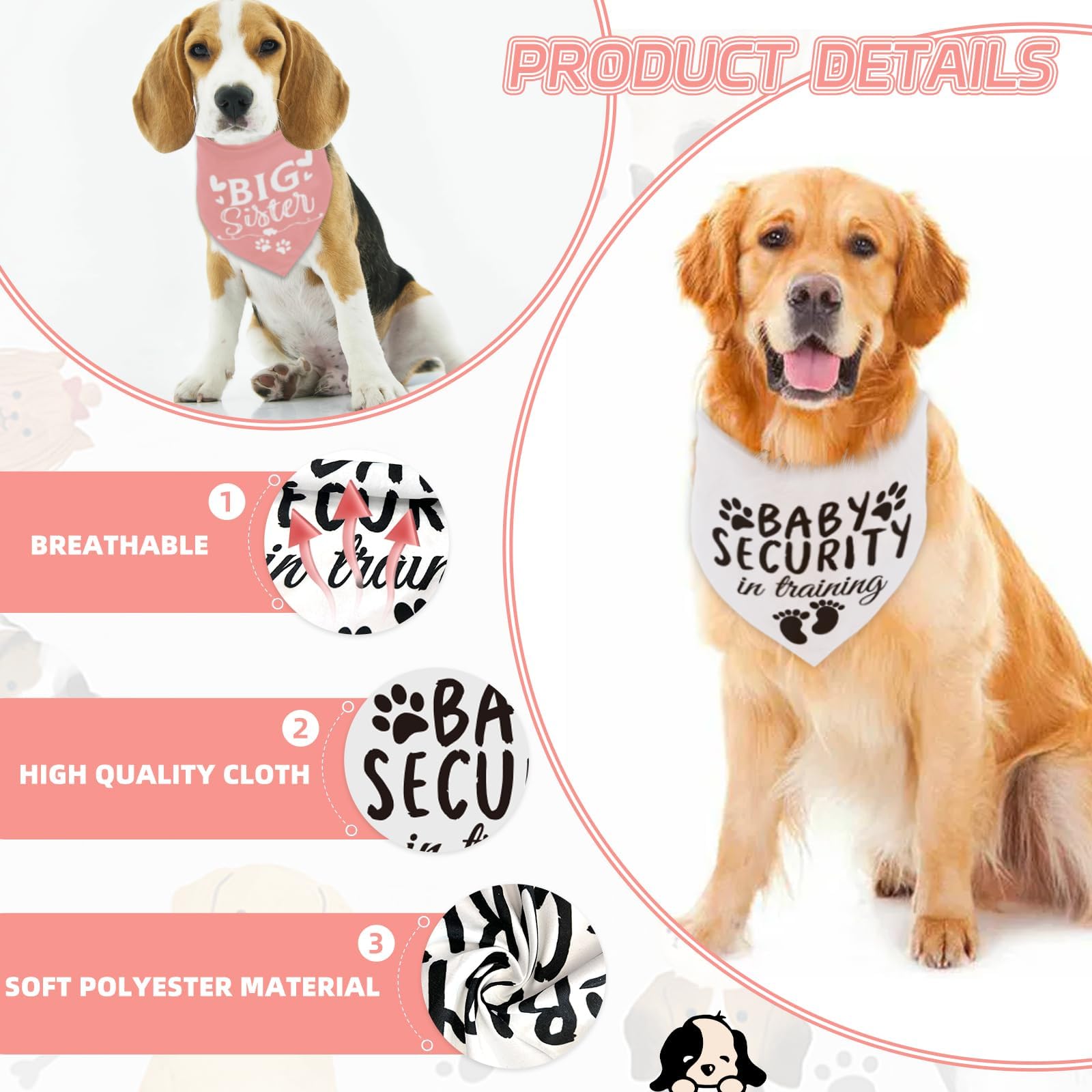Big Sister Security in Training Printed Baby Announcement Bandanas Pregnancy Dog Bandana for Dogs Pet Scarf Accessories