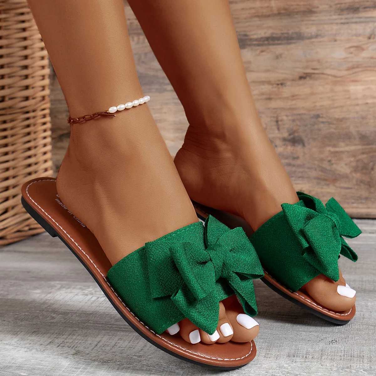 Womens Apartment Sliding Block Summer Fi Bow Tie Sandals Womens Apartment Leisure Beach Sliding Block Womens Zapatos De MujerXJ250311