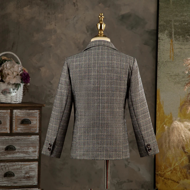 Childrens Formal Classic Palid Suit Set Boy Gentleman Catwalk Birthday Host Piano Performance Costume Kids Jacket Vest Pants 241126