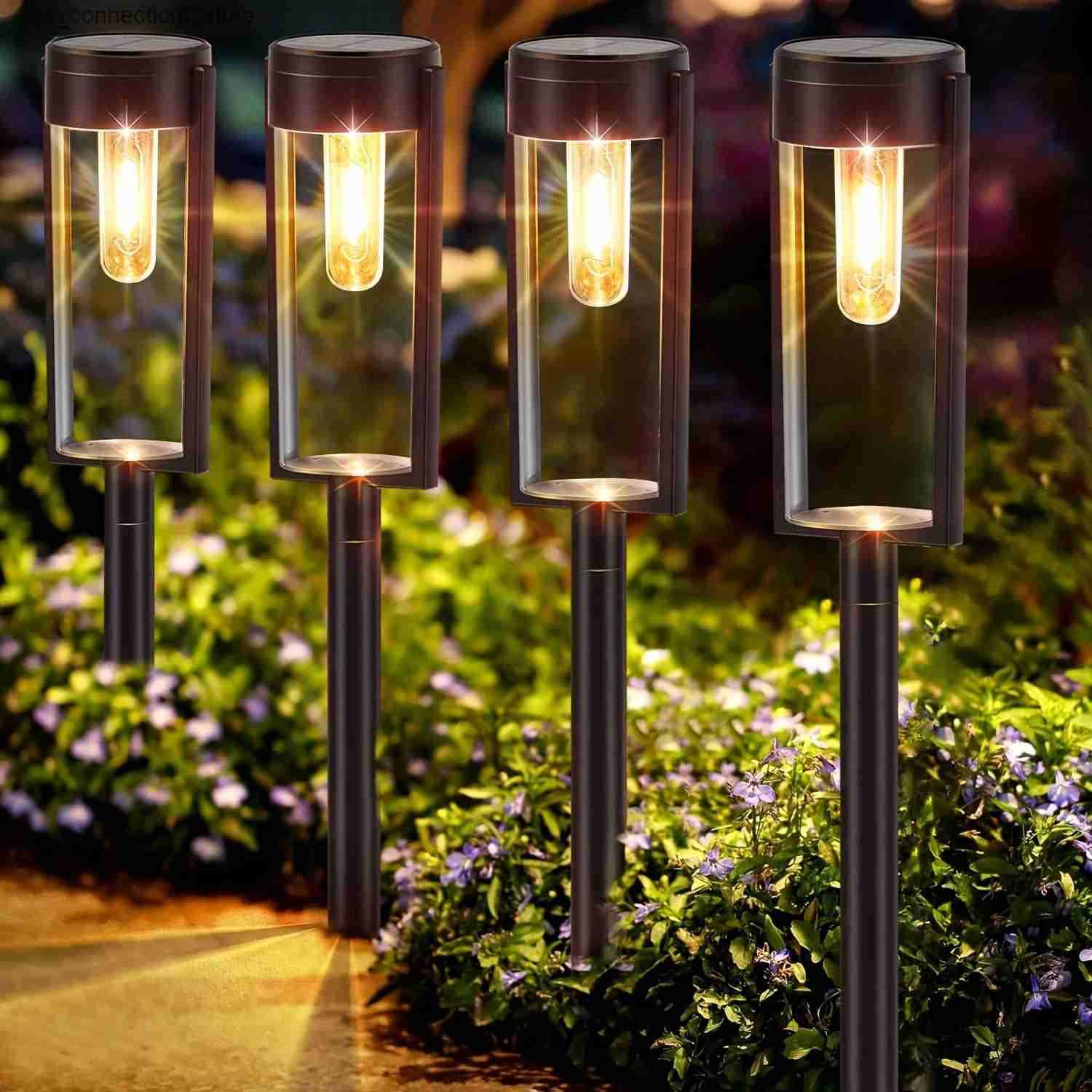 Solar Garden Lights 6/12 package includes outdoor solar path lights outdoor upgraded solar lights and automatic on/off solar landscape path lights L24