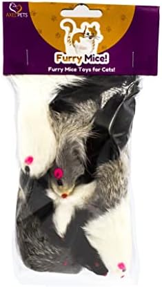 AXEL PETS 10 Giant Furry Mice with Catnip and Rattle Sound Made of Real Rabbit Fur Interactive Catch Play Mouse Toy for Cat, Pack of 10 Mice