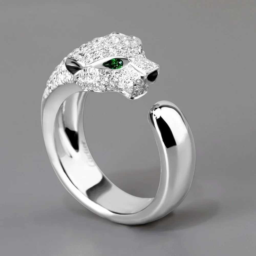 Luxury 925 Sterling Silver fine Crystal cute leopard head Rings for women fashion wedding Accories Jewelry Christmas giftsXJ241127