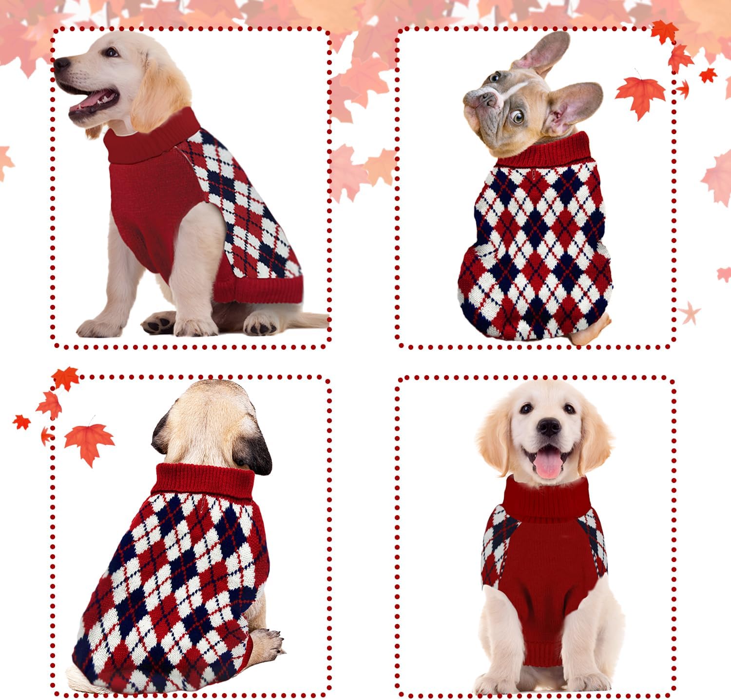 Dog Sweaters Small Dogs,Christmas Argyle Xmas Clothes, Pet Shirts for Kitten Puppy,Red Boys Girls Winter Knitwear Warm Clothes
