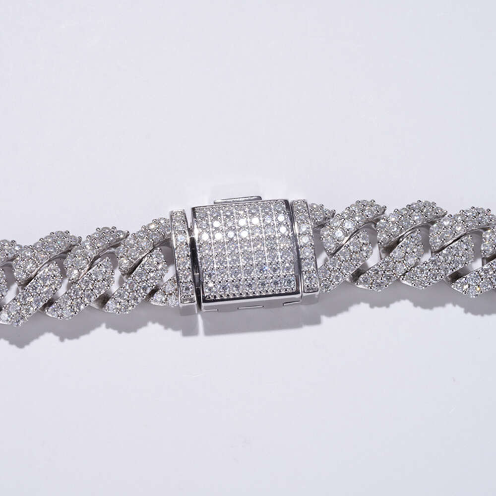 8 Inches Moissanite Gemstone Couple Bangles Cuban Link Bracelets S925 Silver Chain