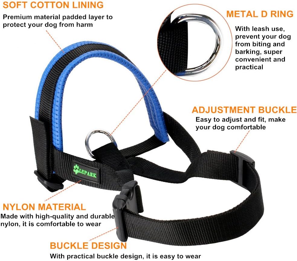 Lepark Nylon Dog zzle for Small,Medium, Dogs Prevent from Biting,Barking and Chewing,Adjustable Loop(L/Black