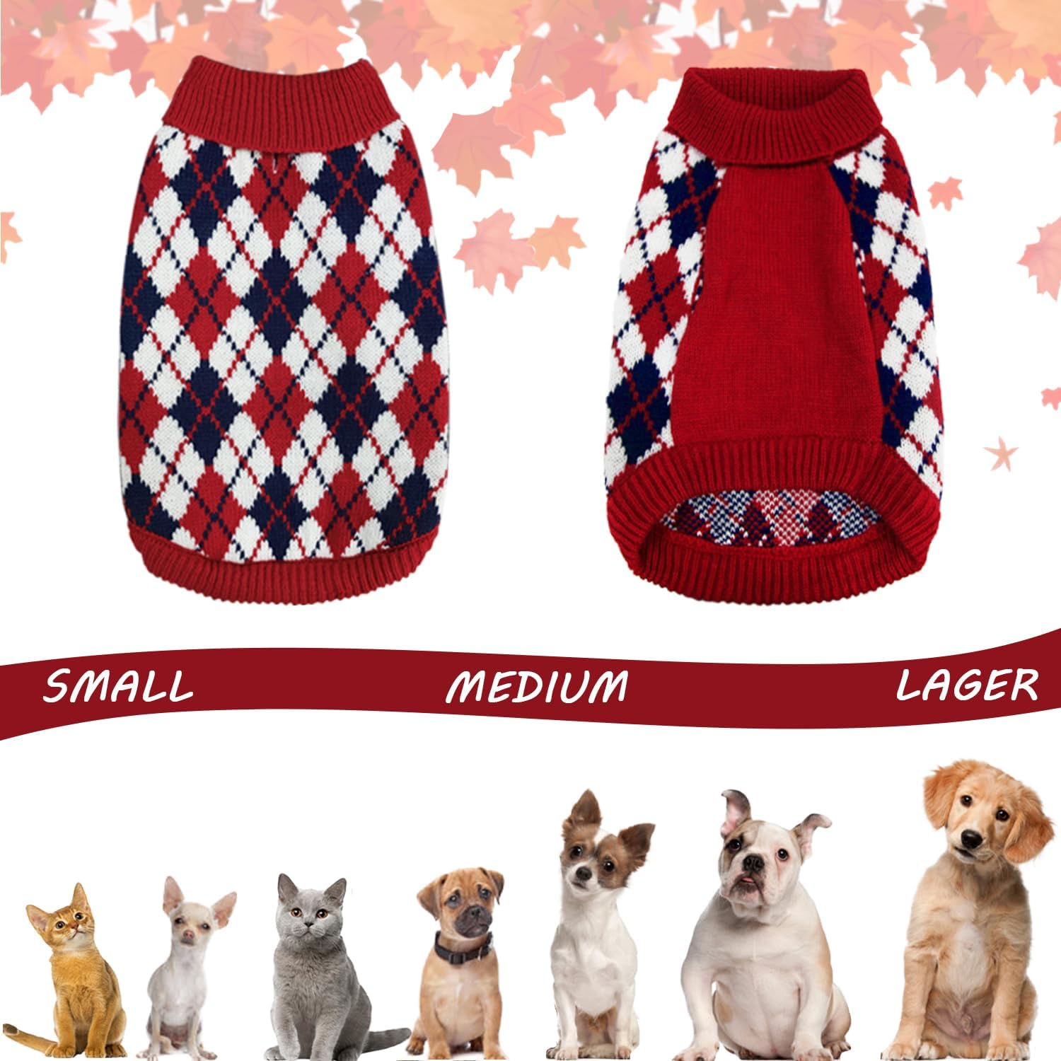 Dog Sweaters Small Dogs,Christmas Argyle Xmas Clothes, Pet Shirts for Kitten Puppy,Red Boys Girls Winter Knitwear Warm Clothes