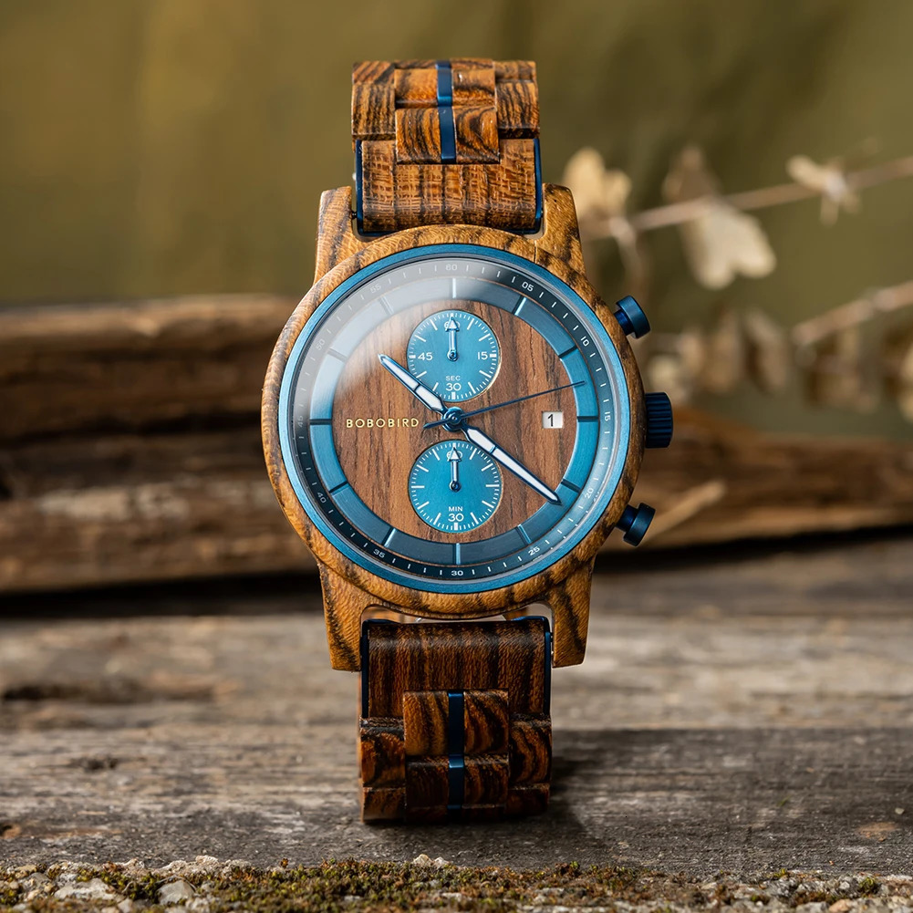 BOBO BIRD Wood Watch Men Business Japanese Quartz Movement Watches Engraved Chronograph Wristwatch with Date Display Custom Gift 241125