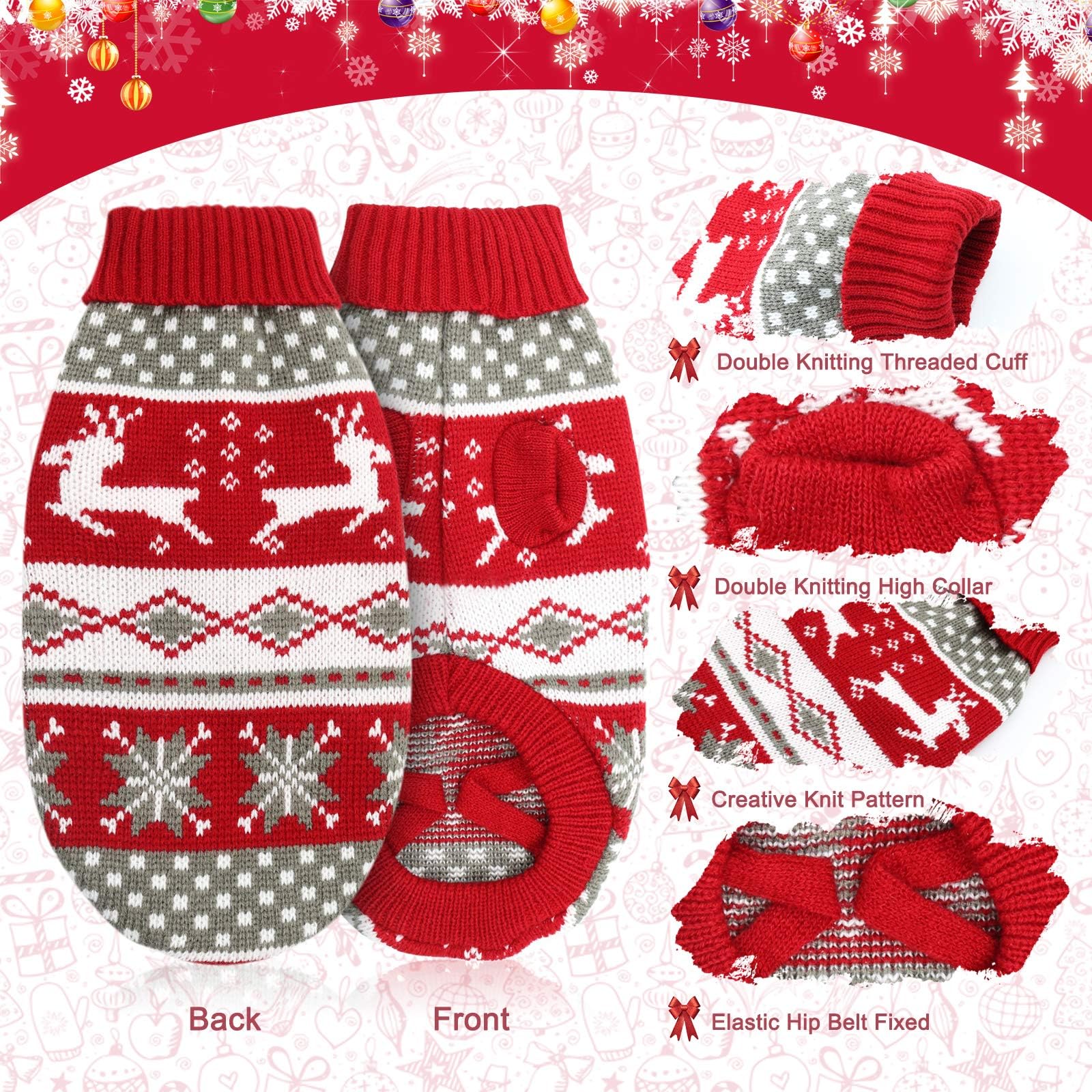 HYLYUN Cat 2 Packs - Puppy Christmas Sweater Pet Reindeer Snowflake Sweaters for Kittys and Dogs S