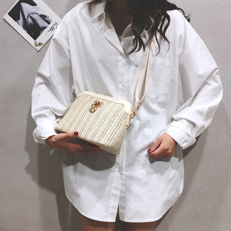 New casual chain straw bucket summer crossbody beach women's travel wallet and handbag designer shoulder bag 250323