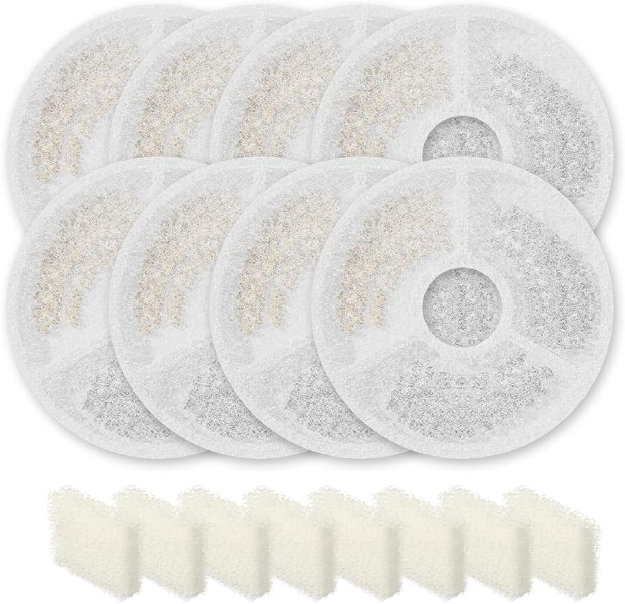 SARPAWS 8 Pack Replacement Filters & 8 Pack Pre-Filter Sponges Set u2013 Official Replacement Filters for Sarpaws Cat Drinking Water Fountains Dog