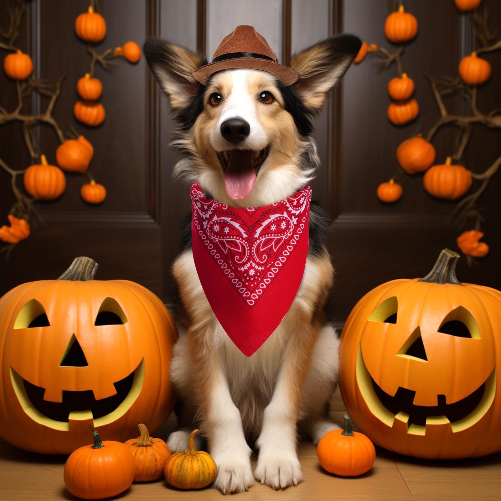 choyaxo Dog Halloween Costumes Pet Costume for Dogs Cat Cowboy Hat with Bandana Scarf Set Party Accessories