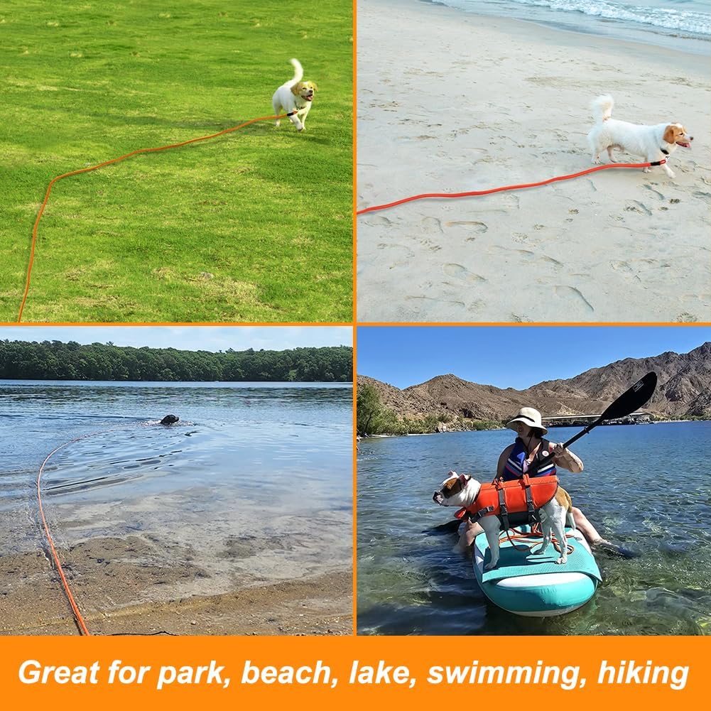 Vivifying Floating Long 20FT Training Leash, Lightweight Dog Check Cord Rope Leash with Comfortable Handle for Outside, Hiking, Swimming, Beach and La