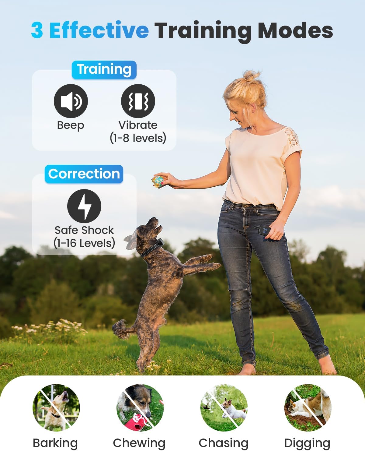 BALPQAB Shock Collar, 3 Modes Electric Dog Training Collar with Remote Waterproof, Rechargeable E-Collar for Small Medium Large Dogs (5-120 LBS