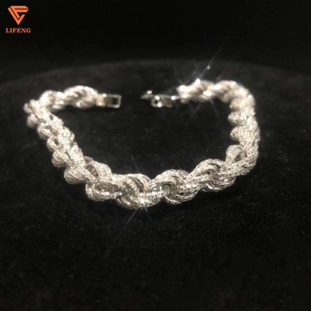 Custom New Style Hip Hop Chain 925 Silver Hand Inlay Moissanite Diamond Rope Bracelet Luxury Jewelry for Men