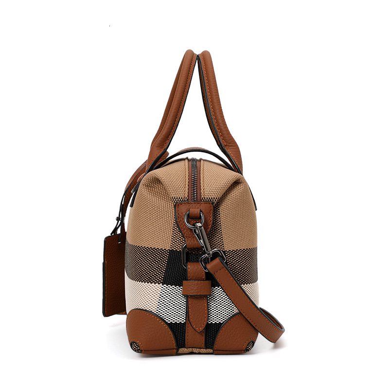 New Aidran exquisite women's Boston canvas and leather bag retro checkered handbag designer's daily commuting novelty