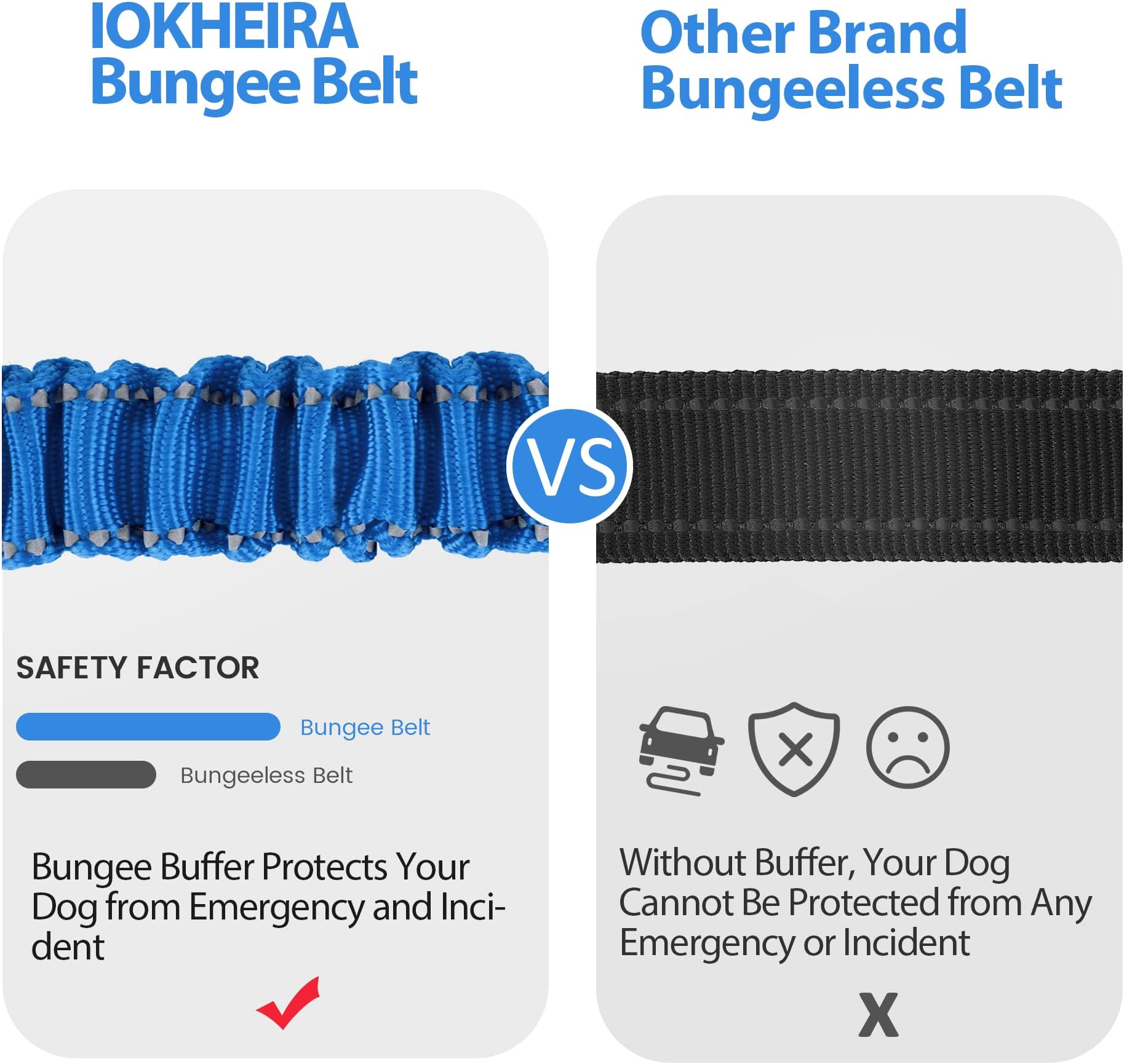 IOKHEIRA Seatbelt, Updated Adjustable Harness Reflective Bungee Dog Car Seat Belt with Aviation Aluminum Alloy Rotatable Carabiner, Hook & Buckle Free