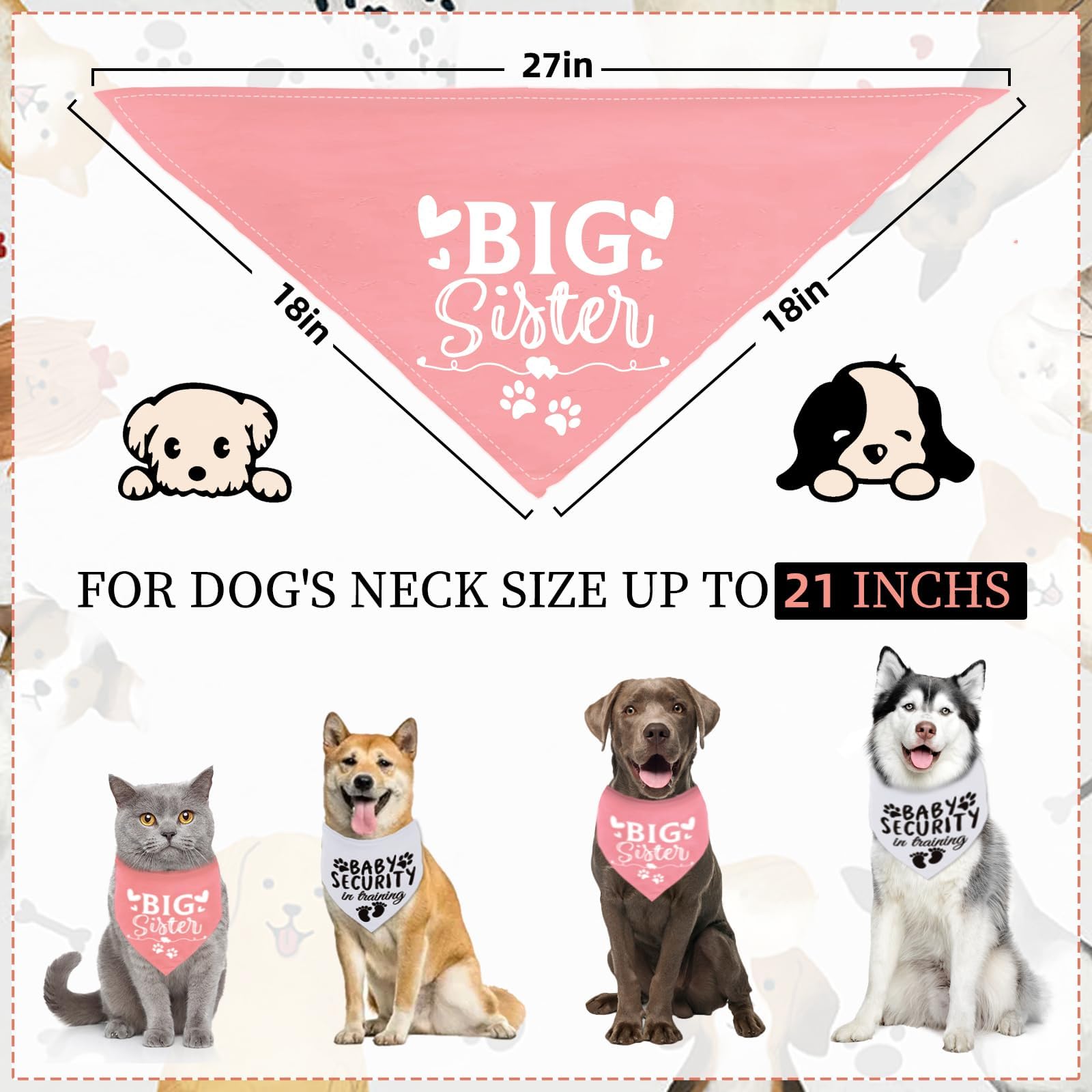 Big Sister Security in Training Printed Baby Announcement Bandanas Pregnancy Dog Bandana for Dogs Pet Scarf Accessories