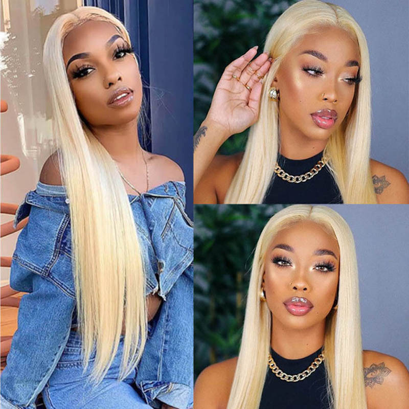 Blonde 613 Big Curly Human Hair Wigs 200Ddensity Preplucked Hairline Naturally 13x4 HD Lace Part Wig For Black Women Straight Closure Wig Ready To Wea