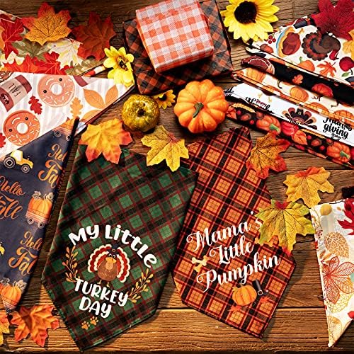 12 Pieces Thanksgiving Bandana Bandanas Clothes Accessories Maple Leaf Pumpkin Patterned Autumn Triangle Scarf Bibs for Large Small Dog Kerchief Cat P