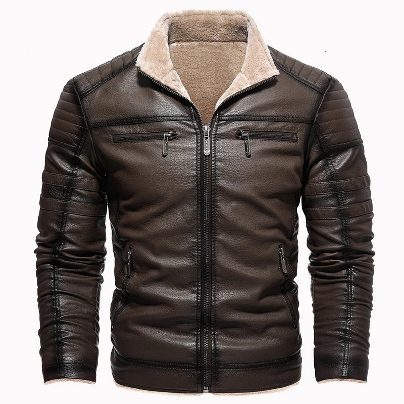 Maxulla Winter Mens PU Jackets Fashion Motorcycle Leather Coats Casual Fur Collar Warm Biker Coat Clothing 241112