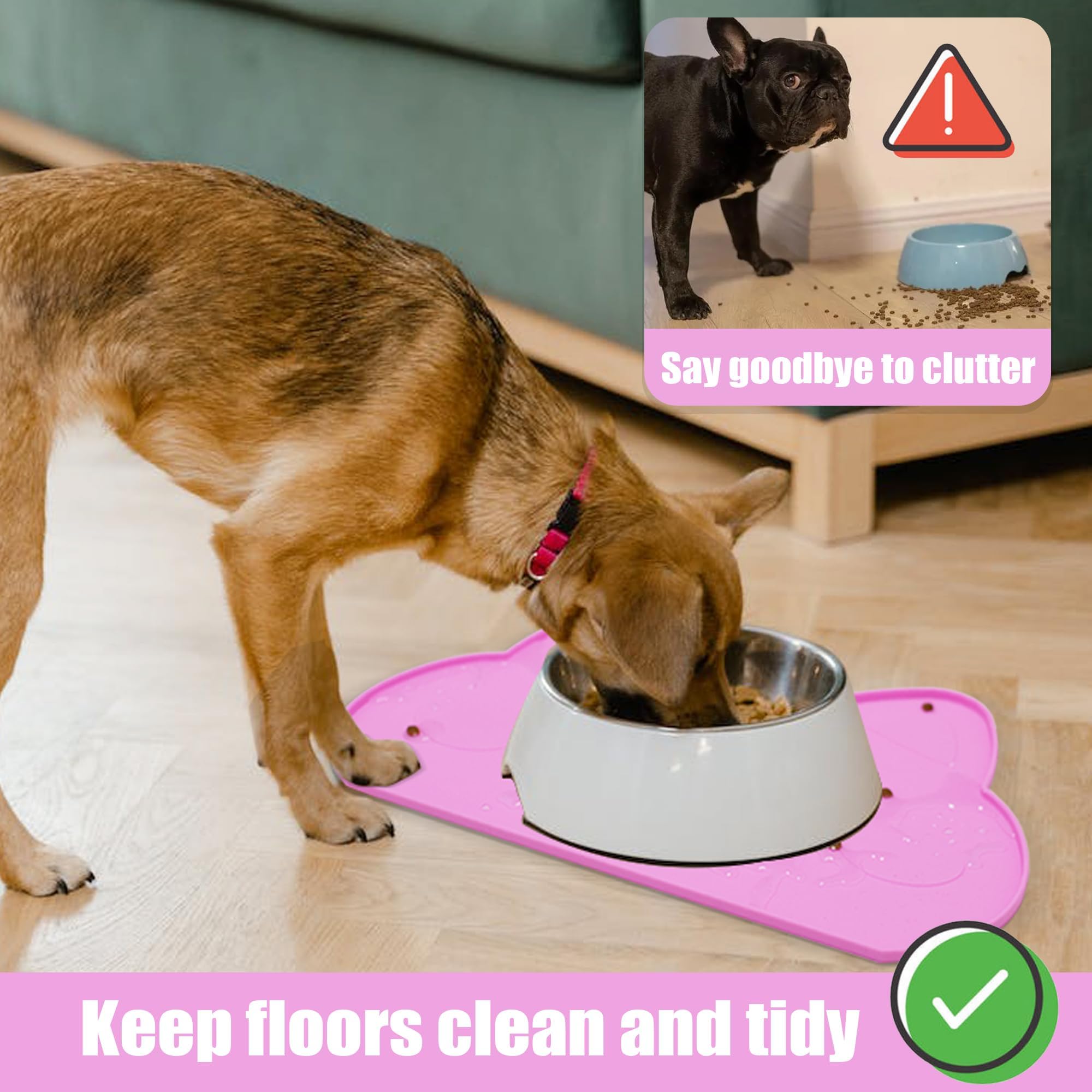 Bikabpet ors Waterproof,Thicker Cat Non-Slip,Dog Bowl Mats Food and Water,Pet Feeding Mat Silicone,Raised Edges to Prevent Tray for Dog Bowls