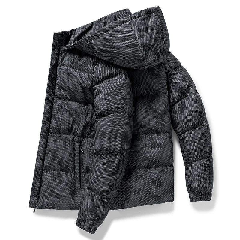 Winter MenS Casual Camo Hooded Cotton Coat Youth Fashion Loose Versatile Cold Resistant And Warm Down Male 241126
