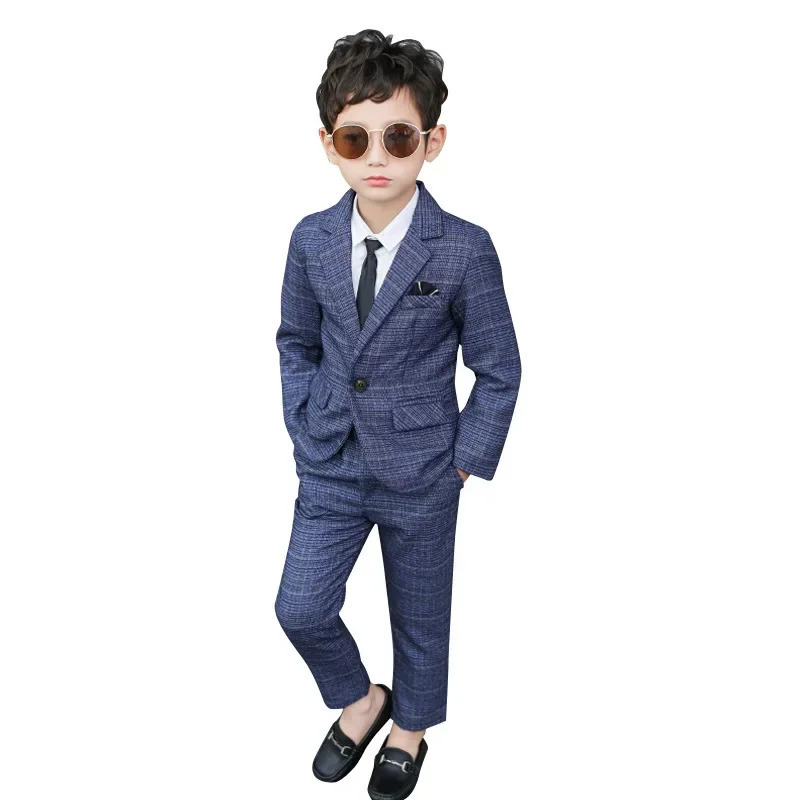 Kids Pant Blazers Set Spring Autumn Boys Casual 2pcs Suits Jackets Plaid Single Button Children Party Wedding Clothes 3-11y 241126