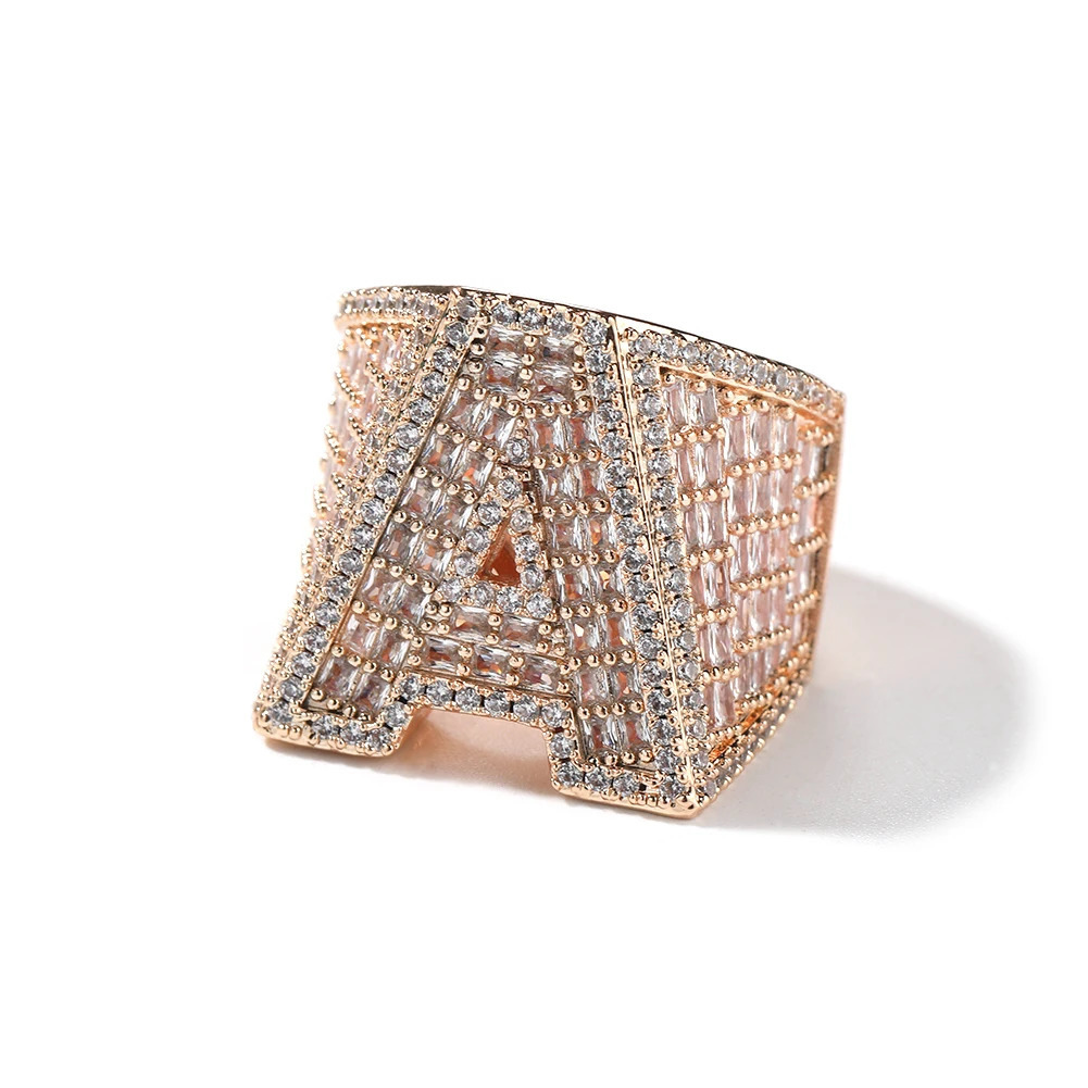 BLING Customized BaguetteCZ Initial Letter Ring Personalized Letter Ice Cube Zirconia Party Ring Hip Hop Rap Singer Jewelry 241126
