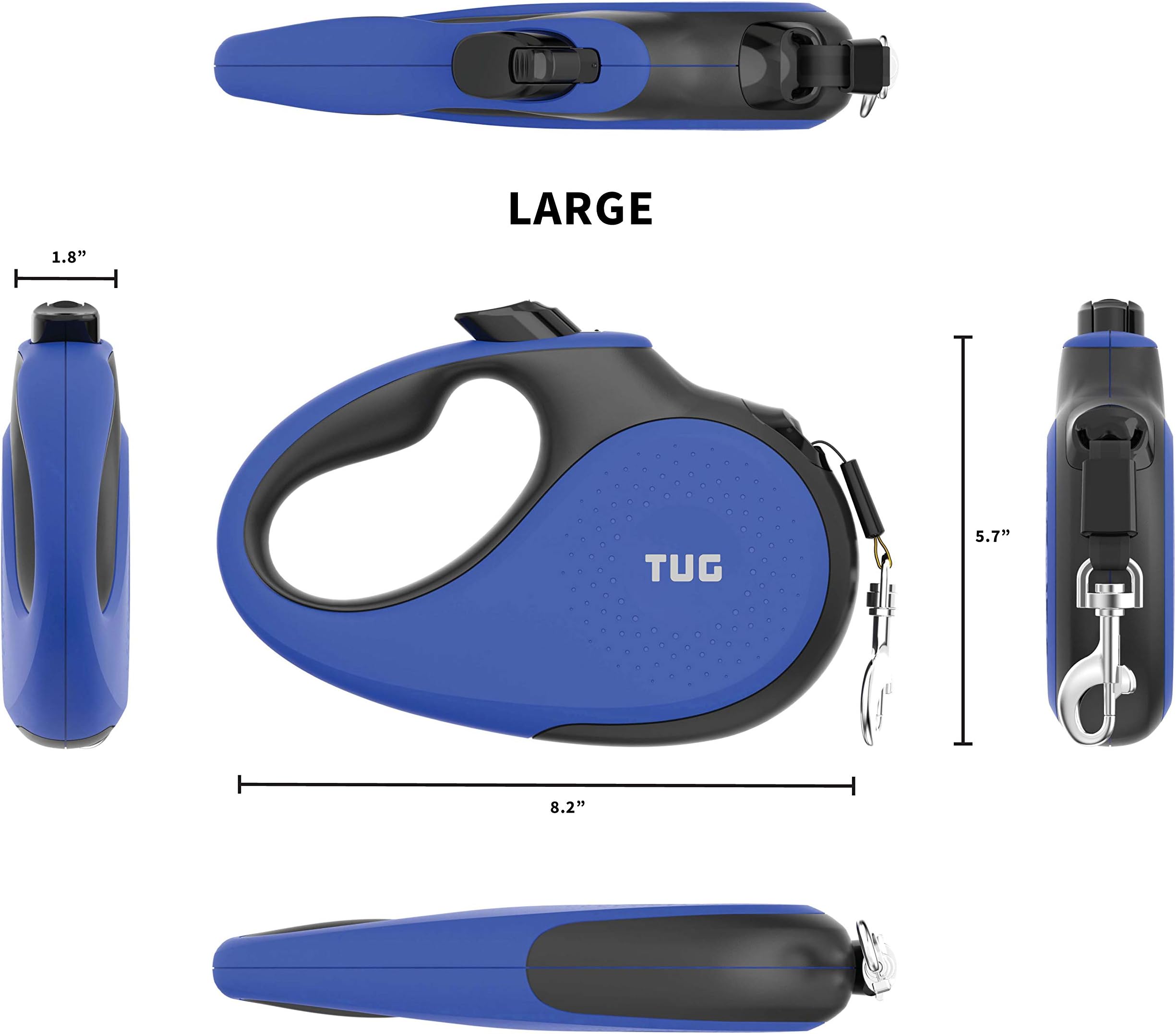 TUG 360 Tangle-Free Retractable Dog Leash with Anti-Slip Handle 16 ft Strong Nylon Tape | One-Handed Brake, Pause, Lock