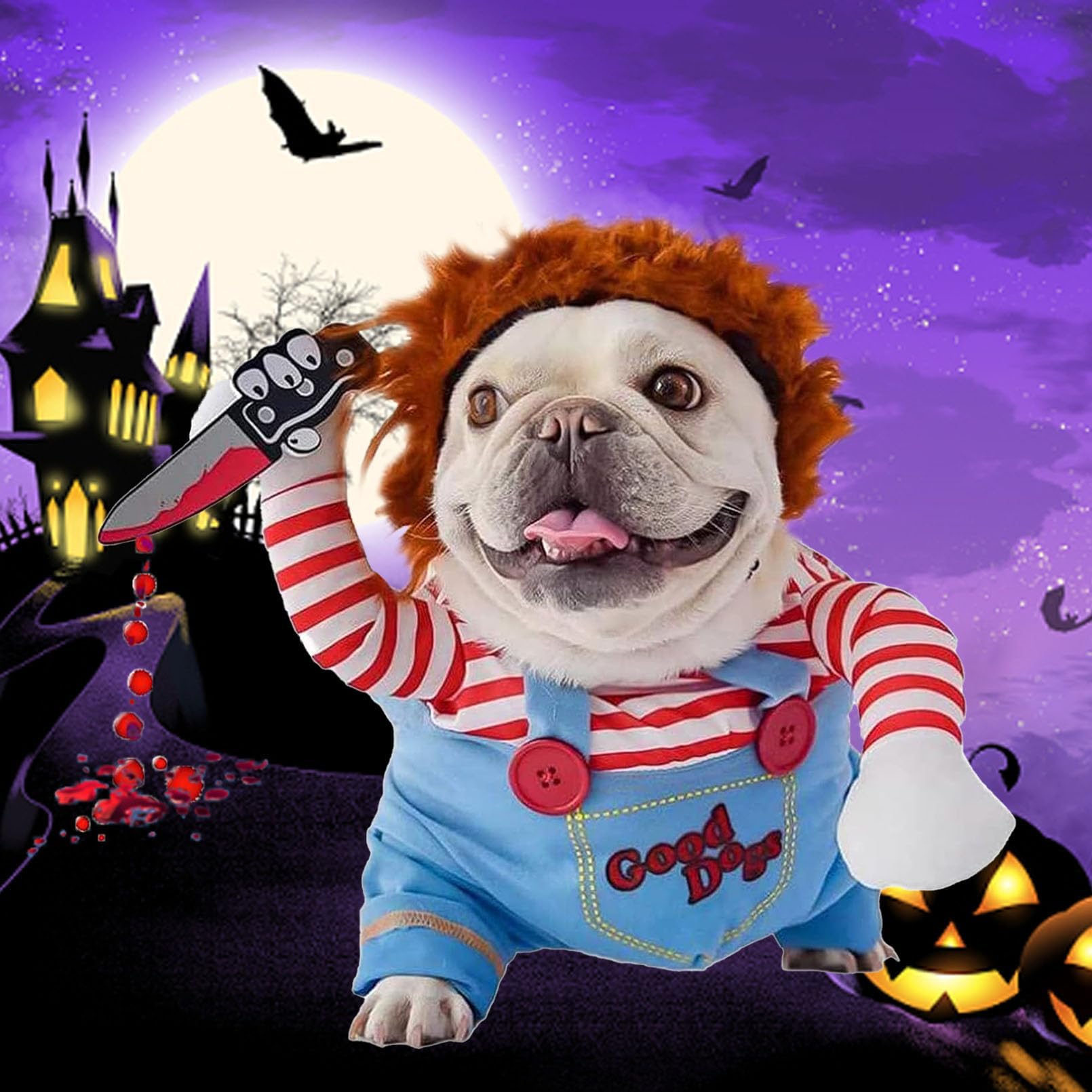 Pet Deadly Doll Costume, Novelty Halloween Costumes Cosplay Funny Outfit, Cute Dog Clothes for Small Medium Dogs Cats Puppy, Christmas Party Costume C